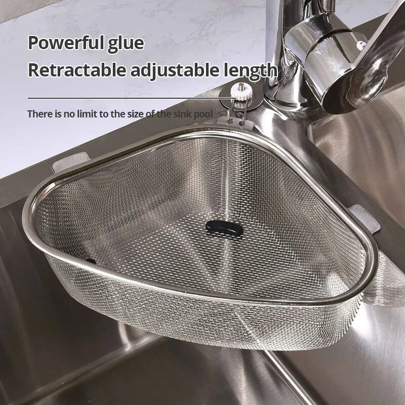 1Pc Sink Triangle Drain Basket Stainless Steel Kitchen Residue Filter Net Basket Leakage Wash Vegetable Basket Storage Shelf